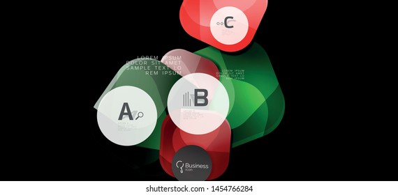 Retro colorful geometric background - circles on black, great design for any purposes. Creative minimal concept. Banner, poster template.