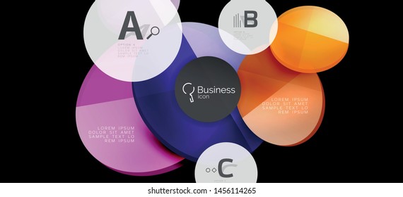 Retro colorful geometric background - circles on black, great design for any purposes. Creative minimal concept. Banner, poster template.