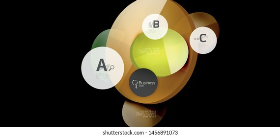 Retro colorful geometric background - circles on black, great design for any purposes. Creative minimal concept. Banner, poster template.