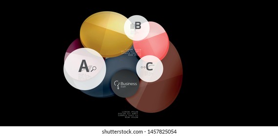 Retro colorful geometric background - circles on black, great design for any purposes. Creative minimal concept. Banner, poster template.