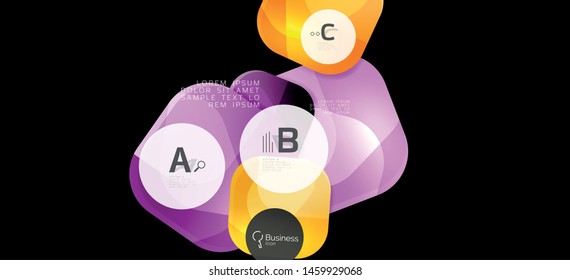 Retro colorful geometric background - circles on black, great design for any purposes. Creative minimal concept. Banner, poster template.