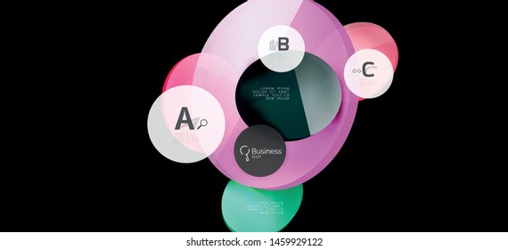 Retro colorful geometric background - circles on black, great design for any purposes. Creative minimal concept. Banner, poster template.