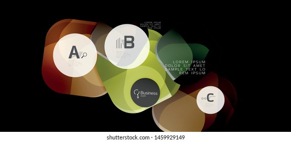 Retro colorful geometric background - circles on black, great design for any purposes. Creative minimal concept. Banner, poster template.