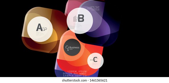Retro colorful geometric background - circles on black, great design for any purposes. Creative minimal concept. Banner, poster template.