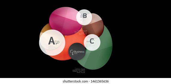 Retro colorful geometric background - circles on black, great design for any purposes. Creative minimal concept. Banner, poster template.