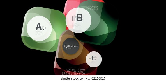 Retro colorful geometric background - circles on black, great design for any purposes. Creative minimal concept. Banner, poster template.