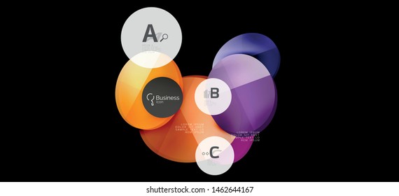 Retro colorful geometric background - circles on black, great design for any purposes. Creative minimal concept. Banner, poster template.
