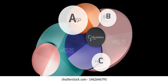 Retro colorful geometric background - circles on black, great design for any purposes. Creative minimal concept. Banner, poster template.