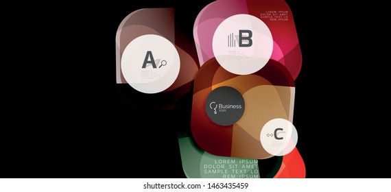 Retro colorful geometric background - circles on black, great design for any purposes. Creative minimal concept. Banner, poster template.