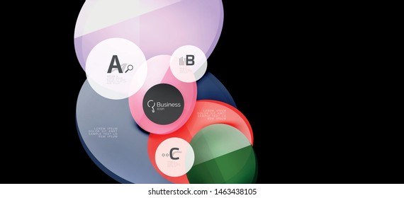 Retro colorful geometric background - circles on black, great design for any purposes. Creative minimal concept. Banner, poster template.