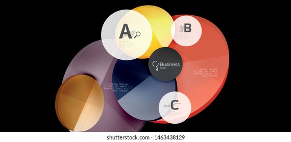 Retro colorful geometric background - circles on black, great design for any purposes. Creative minimal concept. Banner, poster template.