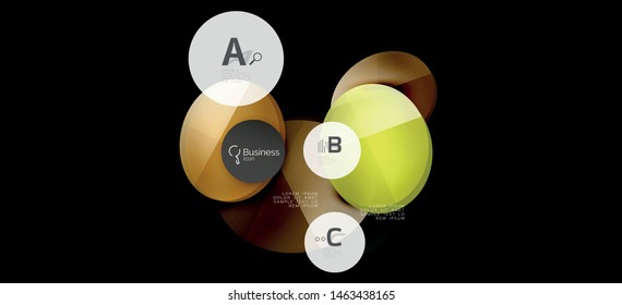 Retro colorful geometric background - circles on black, great design for any purposes. Creative minimal concept. Banner, poster template.