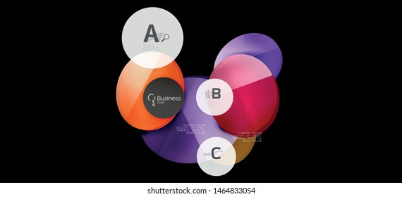 Retro colorful geometric background - circles on black, great design for any purposes. Creative minimal concept. Banner, poster template.