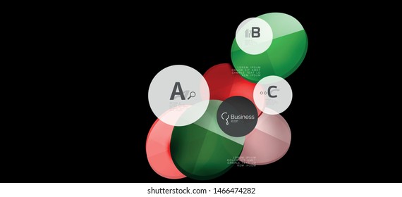 Retro colorful geometric background - circles on black, great design for any purposes. Creative minimal concept. Banner, poster template.