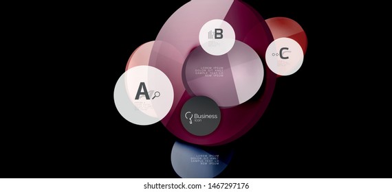 Retro colorful geometric background - circles on black, great design for any purposes. Creative minimal concept. Banner, poster template.