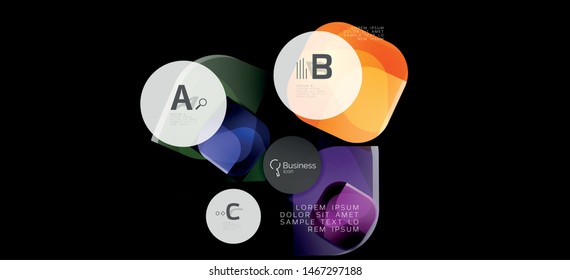 Retro colorful geometric background - circles on black, great design for any purposes. Creative minimal concept. Banner, poster template.