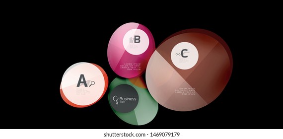 Retro colorful geometric background - circles on black, great design for any purposes. Creative minimal concept. Banner, poster template.