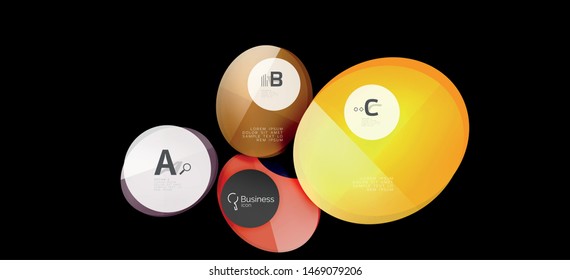 Retro colorful geometric background - circles on black, great design for any purposes. Creative minimal concept. Banner, poster template.