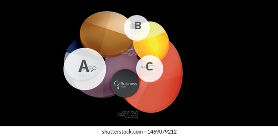 Retro colorful geometric background - circles on black, great design for any purposes. Creative minimal concept. Banner, poster template.