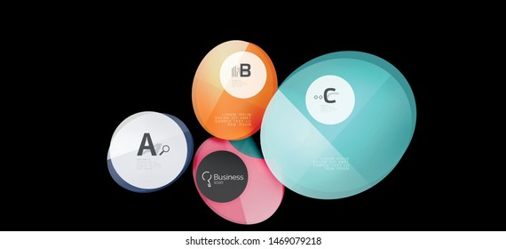 Retro colorful geometric background - circles on black, great design for any purposes. Creative minimal concept. Banner, poster template.
