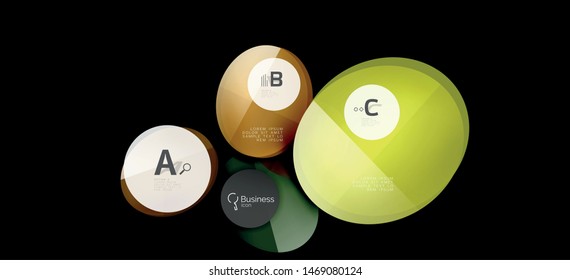 Retro colorful geometric background - circles on black, great design for any purposes. Creative minimal concept. Banner, poster template.