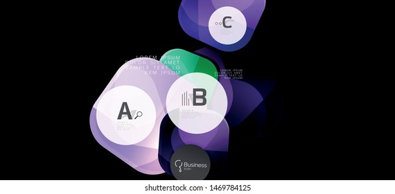 Retro colorful geometric background - circles on black, great design for any purposes. Creative minimal concept. Banner, poster template.