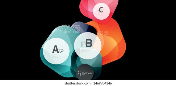 Retro colorful geometric background - circles on black, great design for any purposes. Creative minimal concept. Banner, poster template.