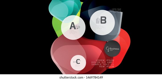 Retro colorful geometric background - circles on black, great design for any purposes. Creative minimal concept. Banner, poster template.