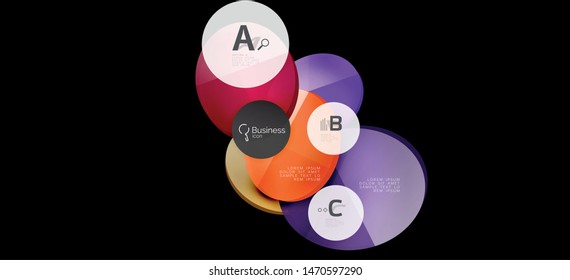 Retro colorful geometric background - circles on black, great design for any purposes. Creative minimal concept. Banner, poster template.