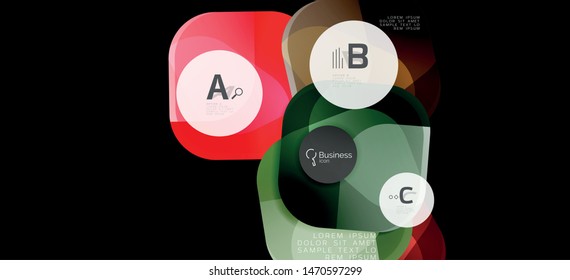 Retro colorful geometric background - circles on black, great design for any purposes. Creative minimal concept. Banner, poster template.