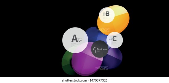 Retro colorful geometric background - circles on black, great design for any purposes. Creative minimal concept. Banner, poster template.