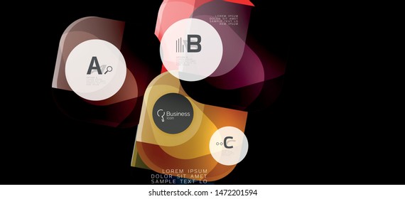Retro colorful geometric background - circles on black, great design for any purposes. Creative minimal concept. Banner, poster template.