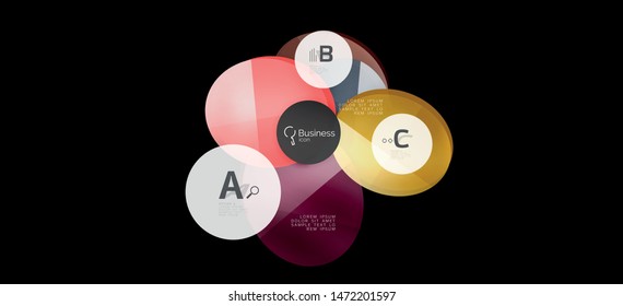 Retro colorful geometric background - circles on black, great design for any purposes. Creative minimal concept. Banner, poster template.