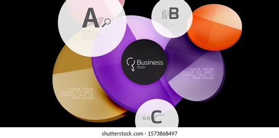 Retro colorful geometric background - circles on black, great design for any purposes. Creative minimal concept. Banner, poster template.