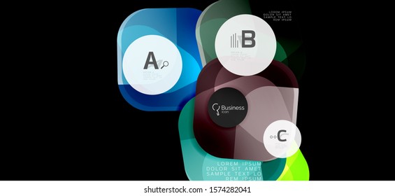 Retro colorful geometric background - circles on black, great design for any purposes. Creative minimal concept. Banner, poster template.