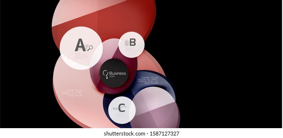 Retro colorful geometric background - circles on black, great design for any purposes. Creative minimal concept. Banner, poster template.