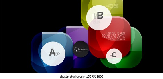 Retro colorful geometric background - circles on black, great design for any purposes. Creative minimal concept. Banner, poster template.