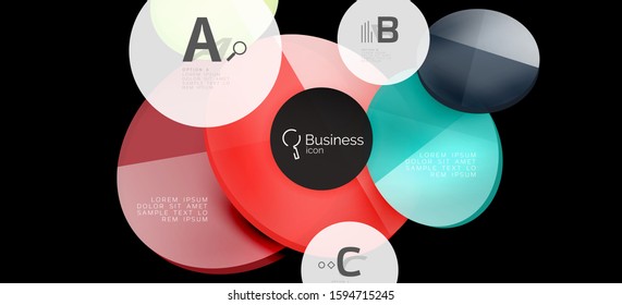 Retro colorful geometric background - circles on black, great design for any purposes. Creative minimal concept. Banner, poster template.