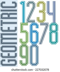 Retro colorful geometric numbers with parallel lines, decorative poster letters.