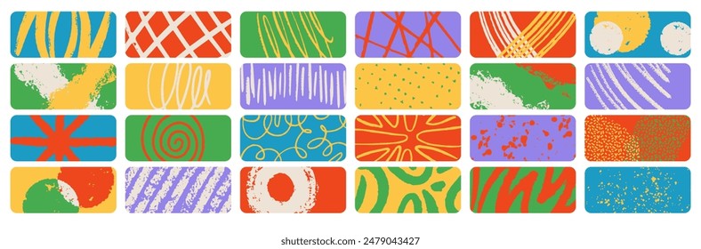 Retro colorful geometric pattern background, vector abstract square art. Hand drawing lines. Trendy bauhaus icon set