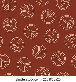 Retro colorful  linear peace symbol seamless pattern on a brown background. Vector illustration