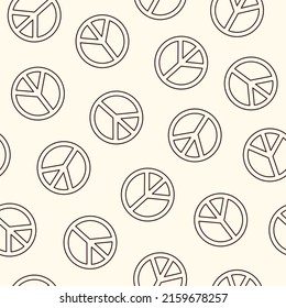 Retro colorful linear peace symbol seamless pattern on a beige background. Vector illustration