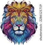 Retro colorful lion head for craft and T-shirt