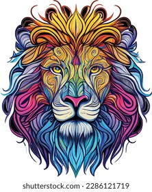 Retro colorful lion head for craft and T-shirt