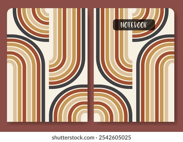 Retro colorful notebook cover design template. Diary cover page design rainbow illustration