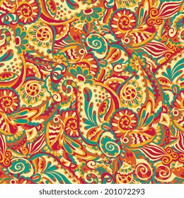 Retro colorful ornamental seamless pattern elements set vector illustration