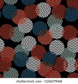 Retro Colorful polka dot in zigzag pattern inside seamless vector for fashion fabric and all print on black