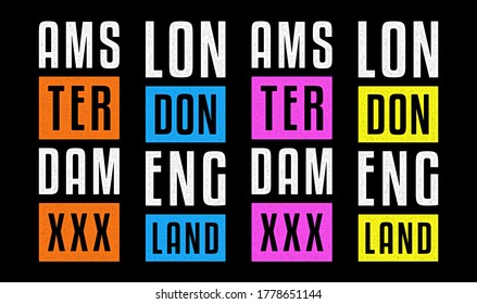 Retro colorful print. London. England. Vintage design for t-shirt. Authentic banner. Amsterdam.