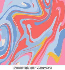 Retro bunter, psychedelischer, flüssiger Hintergrund im Stil der 70er, 80er Jahre. Trendy abstrakte, handgezeichnete Wellen. Vektorgrafik für den Hintergrund.
