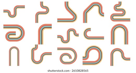Retro Colorful Rainbow Wavy Line